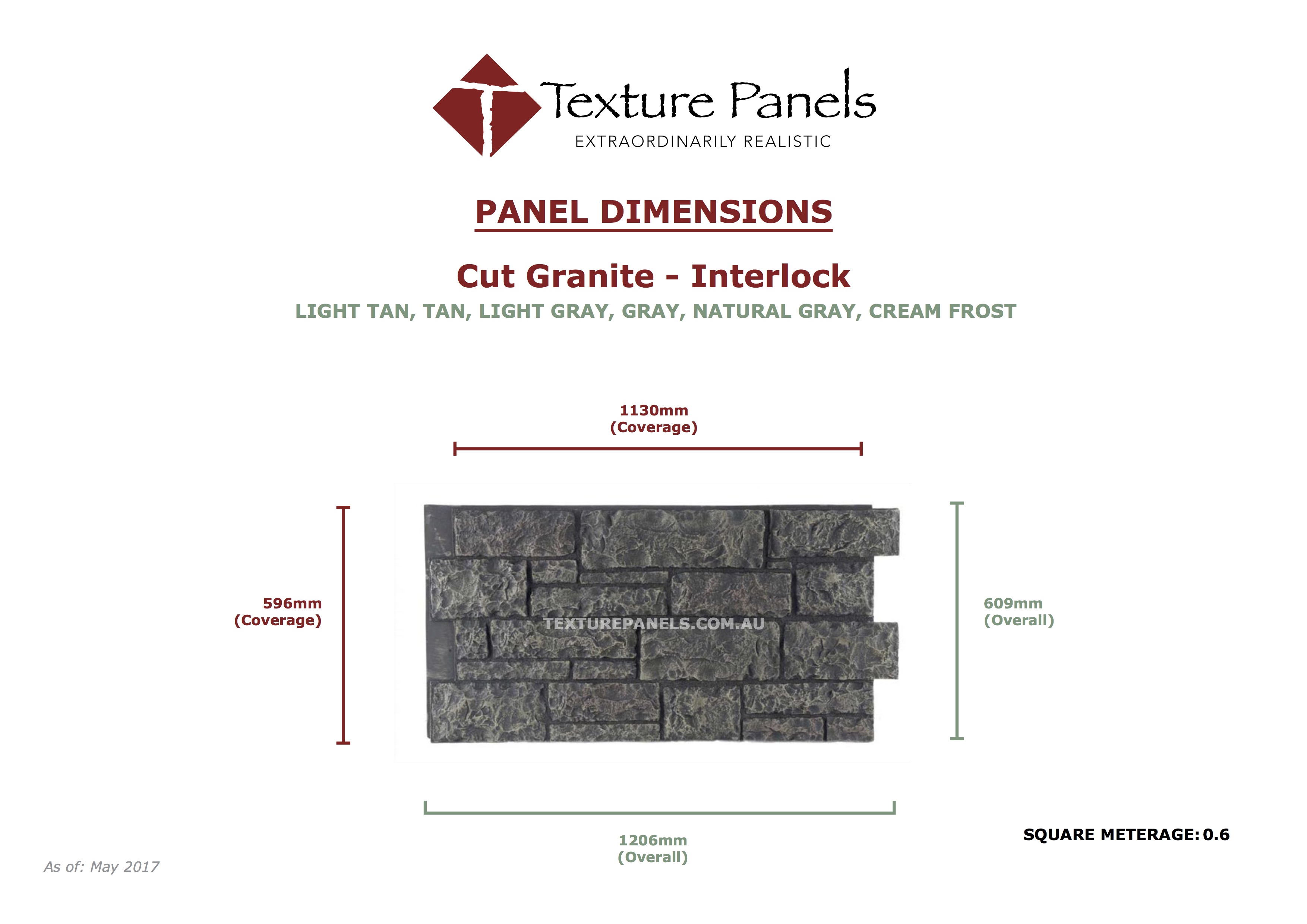 Cut Granite Panels Interlock Primed/Unfinished Dimensions